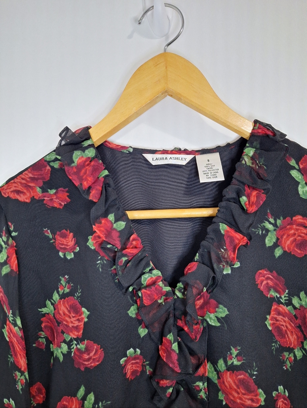 Vintage Laura Ashley Y2k Ruffle Rose Blouse Size 8 - Picture 6 of 10